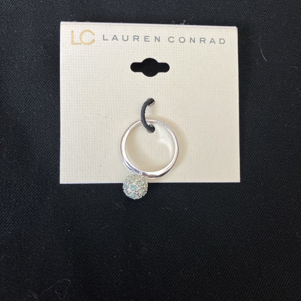 LC Lauren Conrad Silver Tone pale blue Rhinestone Ball Ring Size 6.5 NWT
